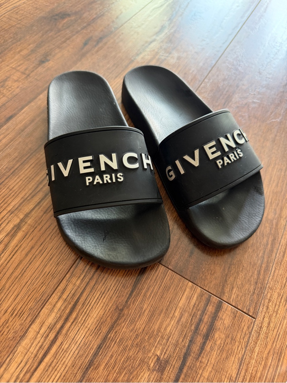 Givenchy Black Women's Logo Slide Sandals with White Lettering